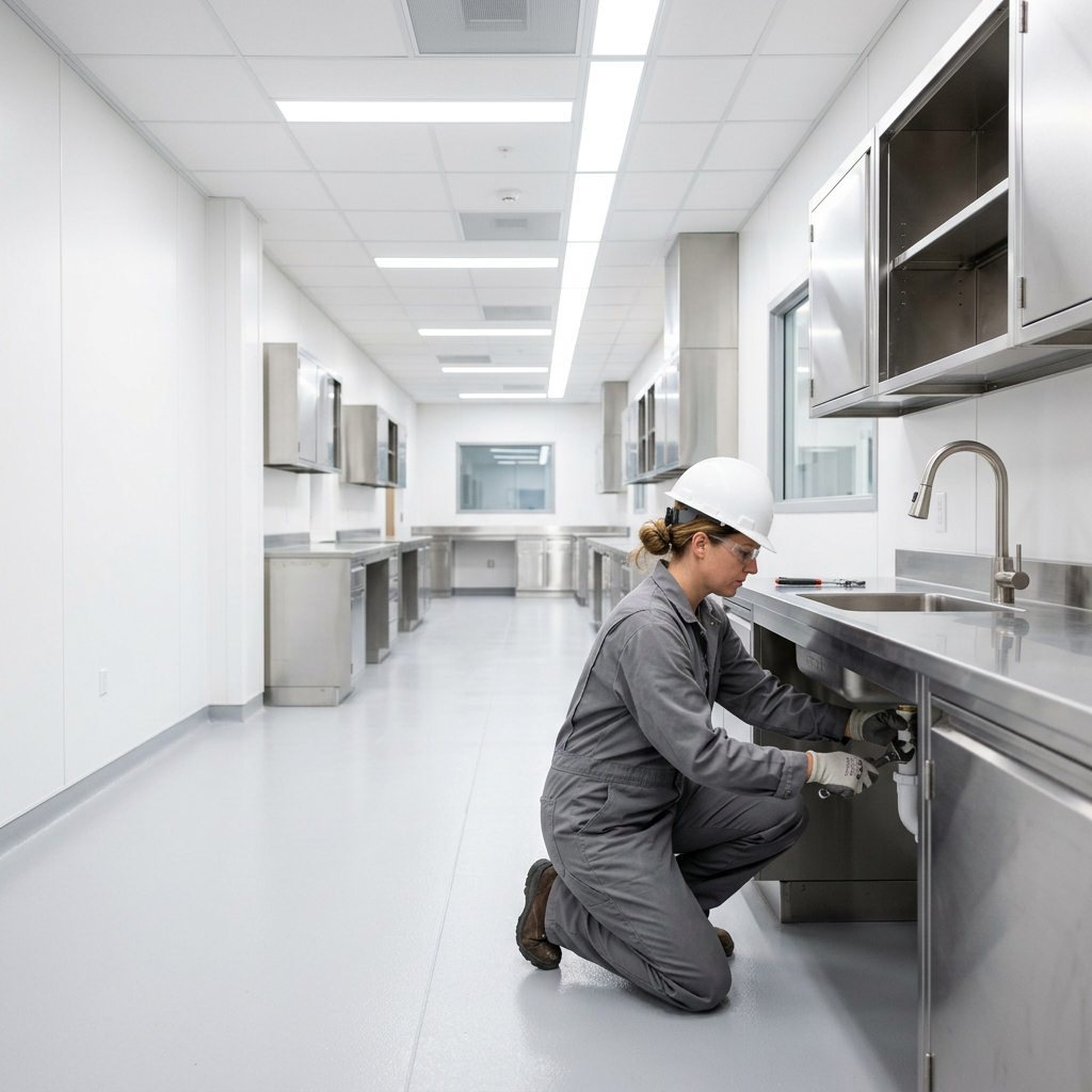 Interior of a modern medical laboratory or healthcare facility under final construction